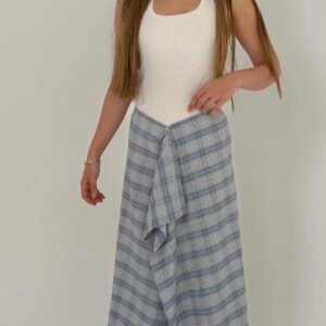 חצאית מעטפת משבצות תכלת