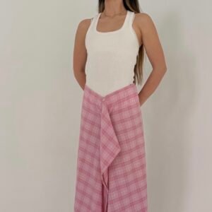 חצאית מעטפת משבצות ורודה