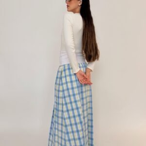 חצאית קלוש משבצות תכלת משולב
