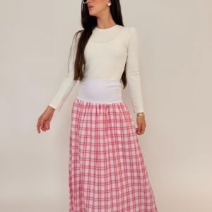 חצאית קלוש משבצות ורודה